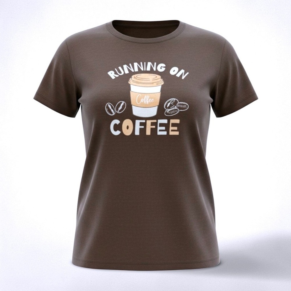 Gildan Softstyle Running On Coffee Brown Graphic T-Shirt Womens Small